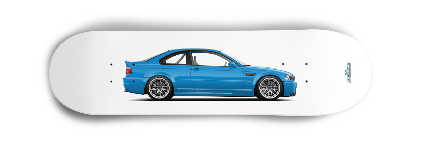 BMW E46 M3 Laguna Seca Blue (LSB) Skateboard Skate Deck art