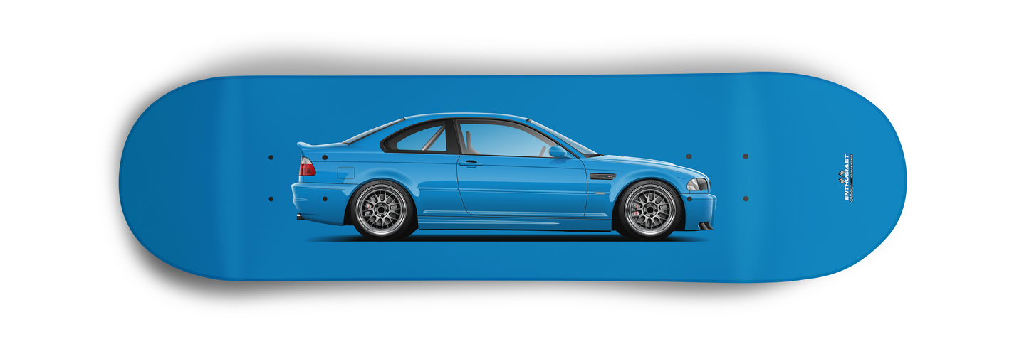 BMW E46 M3 Laguna Seca Blue (LSB) Skateboard Skate Deck art