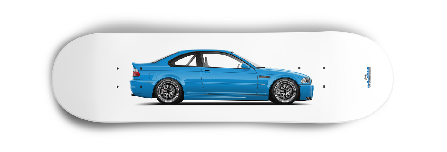 BMW E46 M3 Laguna Seca Blue (LSB) Skateboard Skate Deck art